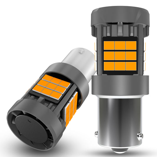 KATUR PY21W 1156 BAU15S LED Bulb, Canbus 500% Brightness 3000LM Amber Yellow with Cooling Fan LED Bulbs 7507 Turn Signals, 2pcs
