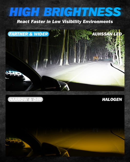 H4 LED Car Bulb 80W 16000LM 6000K Cool White, 400% Brightness, LED Headlight Kit Replacement for Halogen, Fog Lamp Bulb, 1:1 Size, Plug and Play (2 Bulbs)