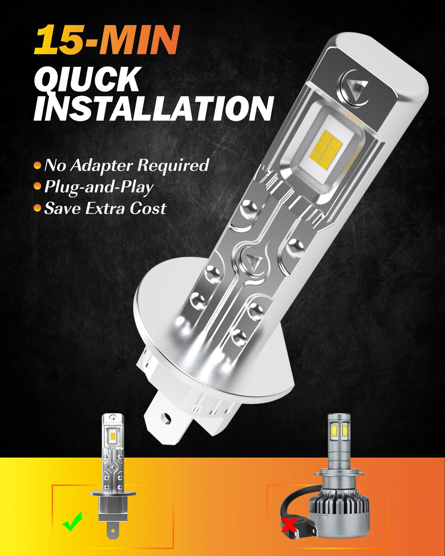 2Pcs Canbus LED Light Bulb H1 LED Headlight Mini Size Design Wireless Fanless For Car LED Lamp CSP Chip 16000LM White High Power