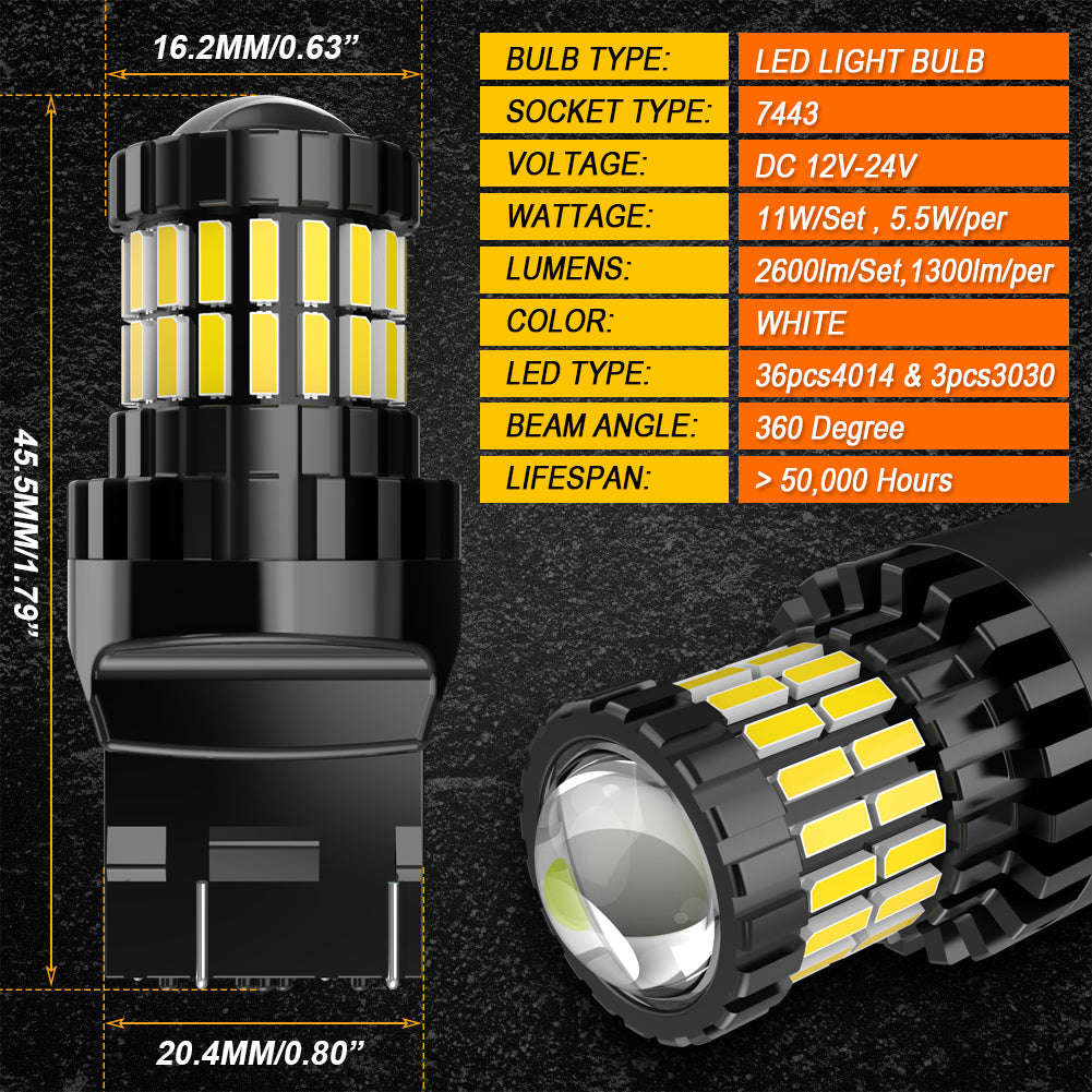 Katur Signal Lamp T20 W21W LED 7440 7443 W21 5W Led Lamp 3030SMD Canbus Brake Light 12V White Red Orange DRL Running Lights(2pcs)