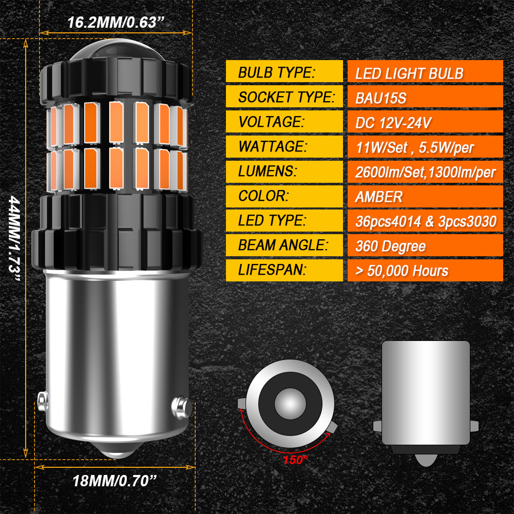 KATUR PY21W BAU15S LED Bulbs Amber White Red Super Bright 2600LM For Turn Signal Lights CANBUS Error Free Mini Size(2PCS)