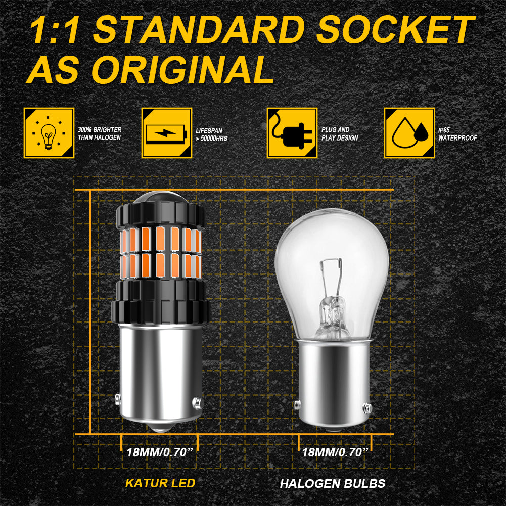 KATUR PY21W BAU15S LED Bulbs Amber White Red Super Bright 2600LM For Turn Signal Lights CANBUS Error Free Mini Size(2PCS)
