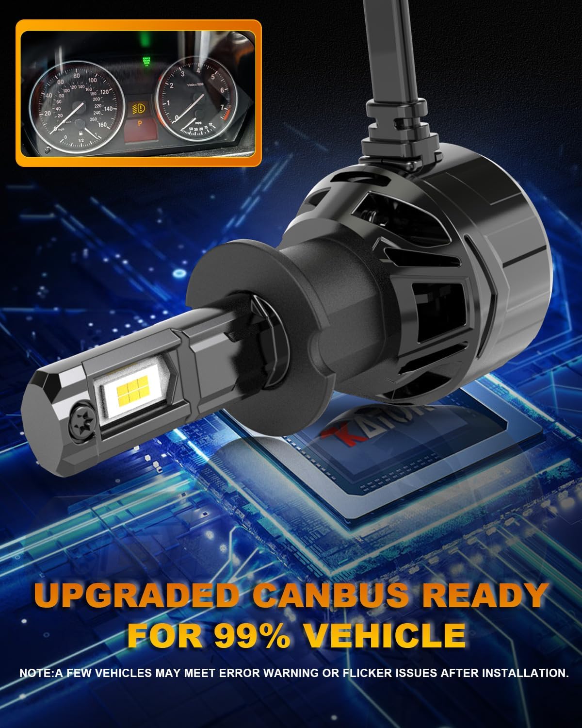 KATUR H3 LED Headlight Bulb 120W 30000LM, 700% Brightness H3 LED Bulb 6000K Xenon White Plug and Play 1:1 Mini Size High Efficiency Cooling System Canbus H3 Headlight Bulbs, Pack of 2