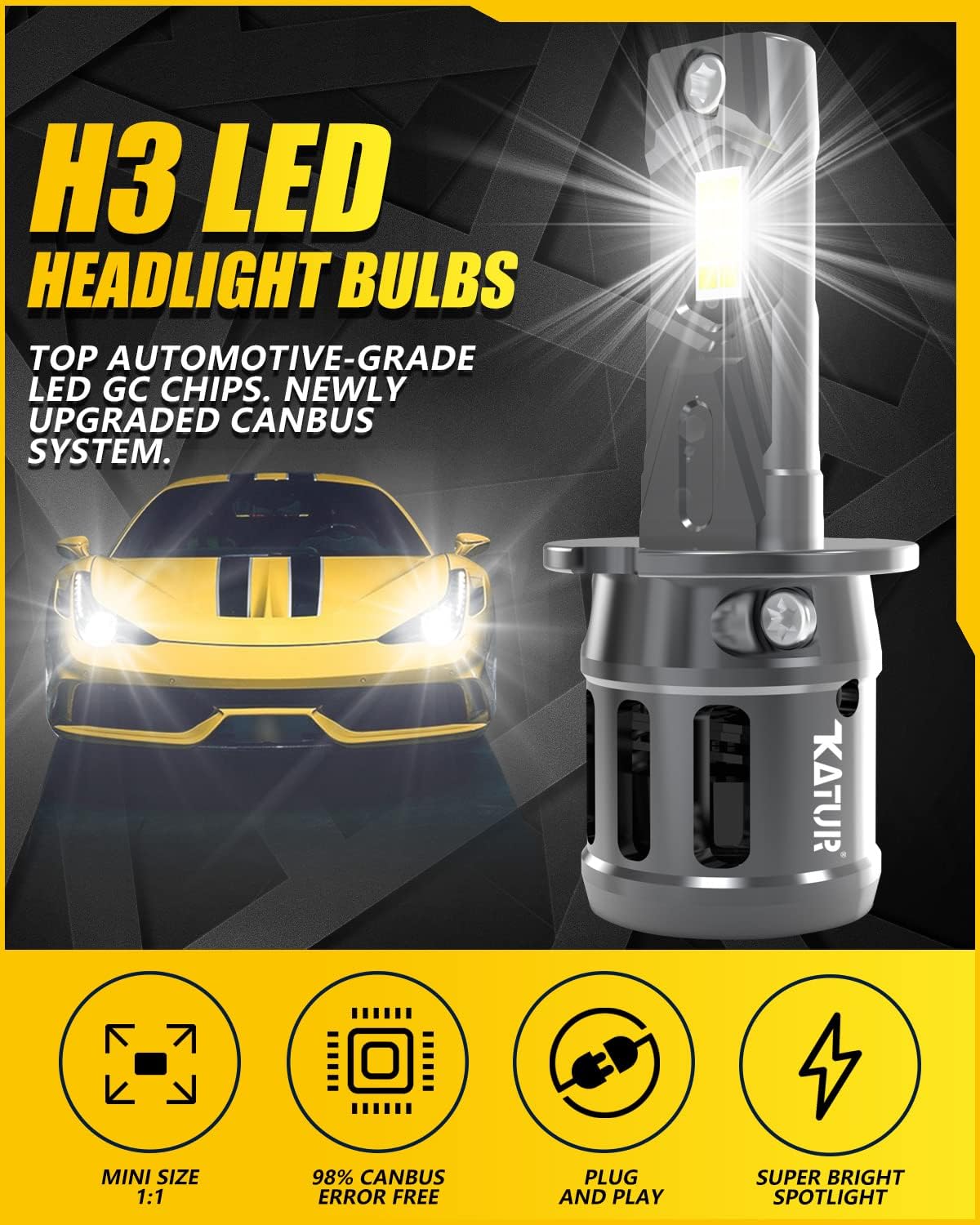 KATUR H3 LED Auto Scheinwerfer Birnen Mini Größe Umbau Kit Plug and Play H3 LED Auto Glühbirnen