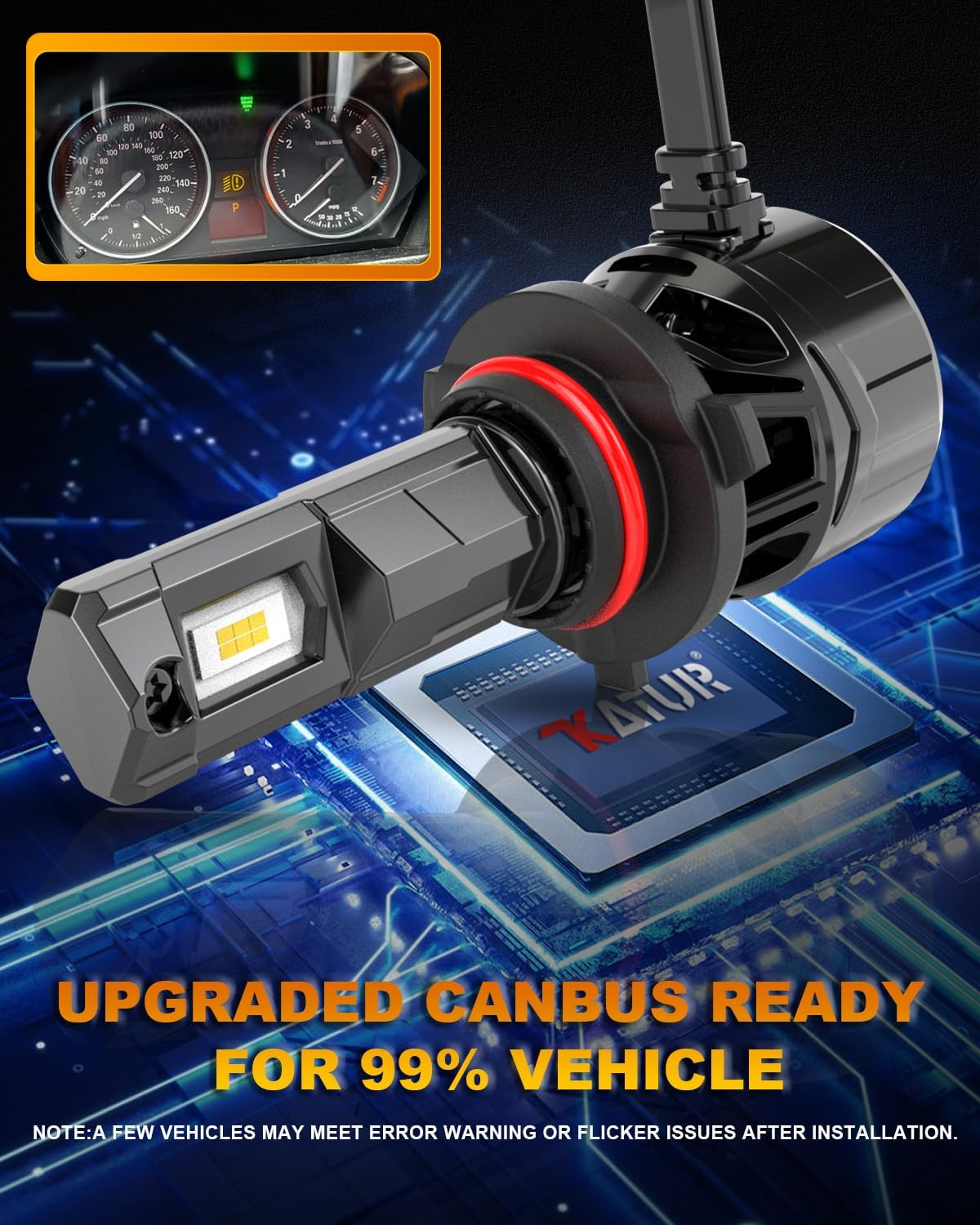 KATUR HB3 LED Headlight Bulb 120W 30000LM, 700% Brightness 9005 LED Bulb 6000K Xenon White Plug and Play 1:1 Mini Size High Efficiency Cooling System Canbus 9005 HB3 Headlight Bulbs, Pack of 2