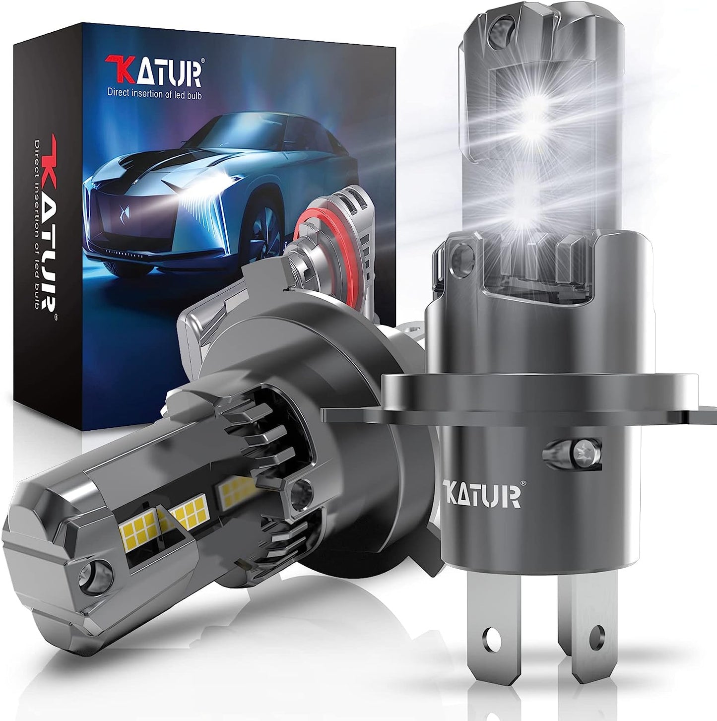 KATUR H4 LED Headlight Bulbs Hi/Lo Beam 18000LM 6000K Xenon White 1:1 Mini Size All-in-One Conversion Kit Non-Polarity Plug and Play 9003 HB2 LED Fog Light Bulb, Pack of 2