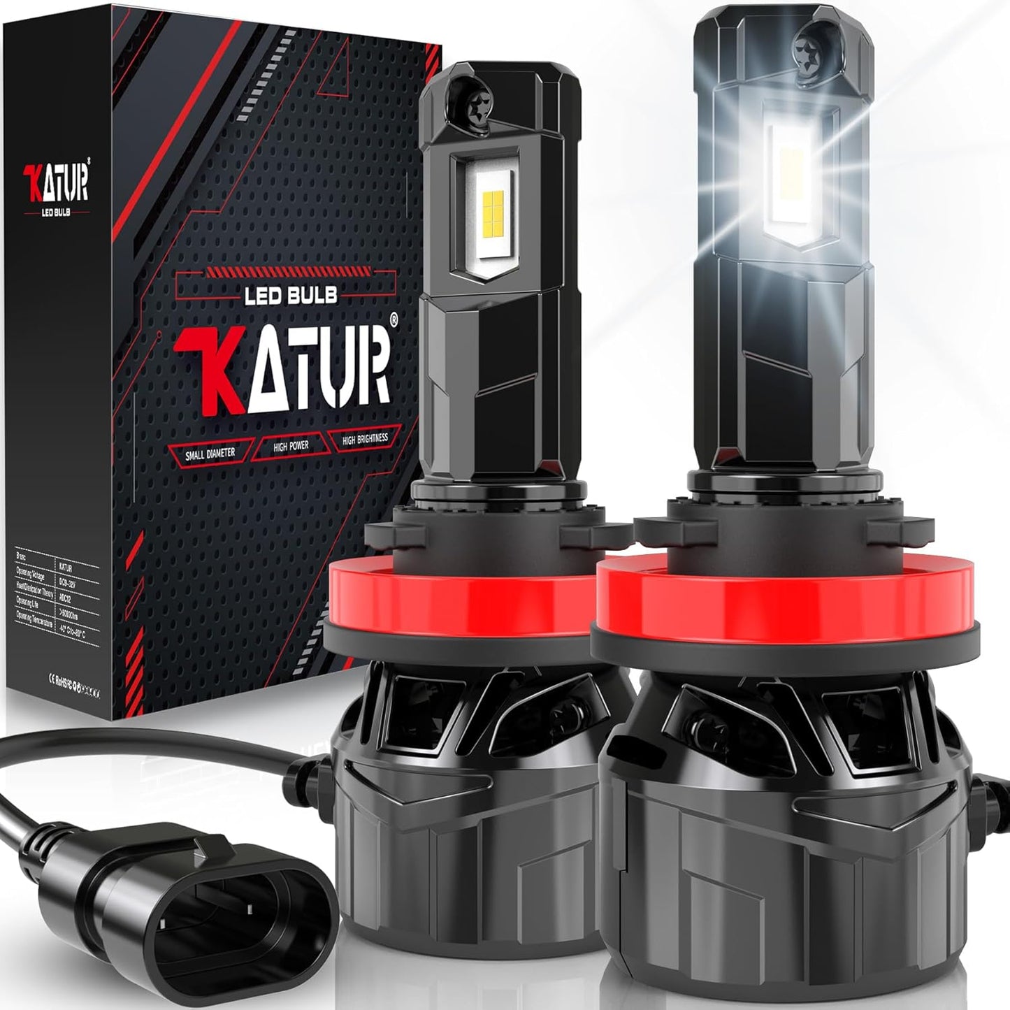 KATUR H11 LED Scheinwerferbirne 120W 30000LM, 700% Helligkeit H8 LED Birne 6000K Xenon Weiß Plug and Play 1:1 Mini Größe High Efficiency Kühlsystem Canbus H11 H9 H8 Scheinwerferbirnen, Satz von 2