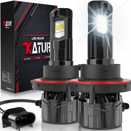 KATUR H13 LED Scheinwerferbirne 120W 30000LM, 700% Helligkeit H13 LED Birne 6000K Xenon Weiß Plug and Play 1:1 Mini Größe Leistungsfähigkeits-Kühlsystem Canbus H13 9008 Hi/Lo Strahl Scheinwerferbirnen, Satz von 2