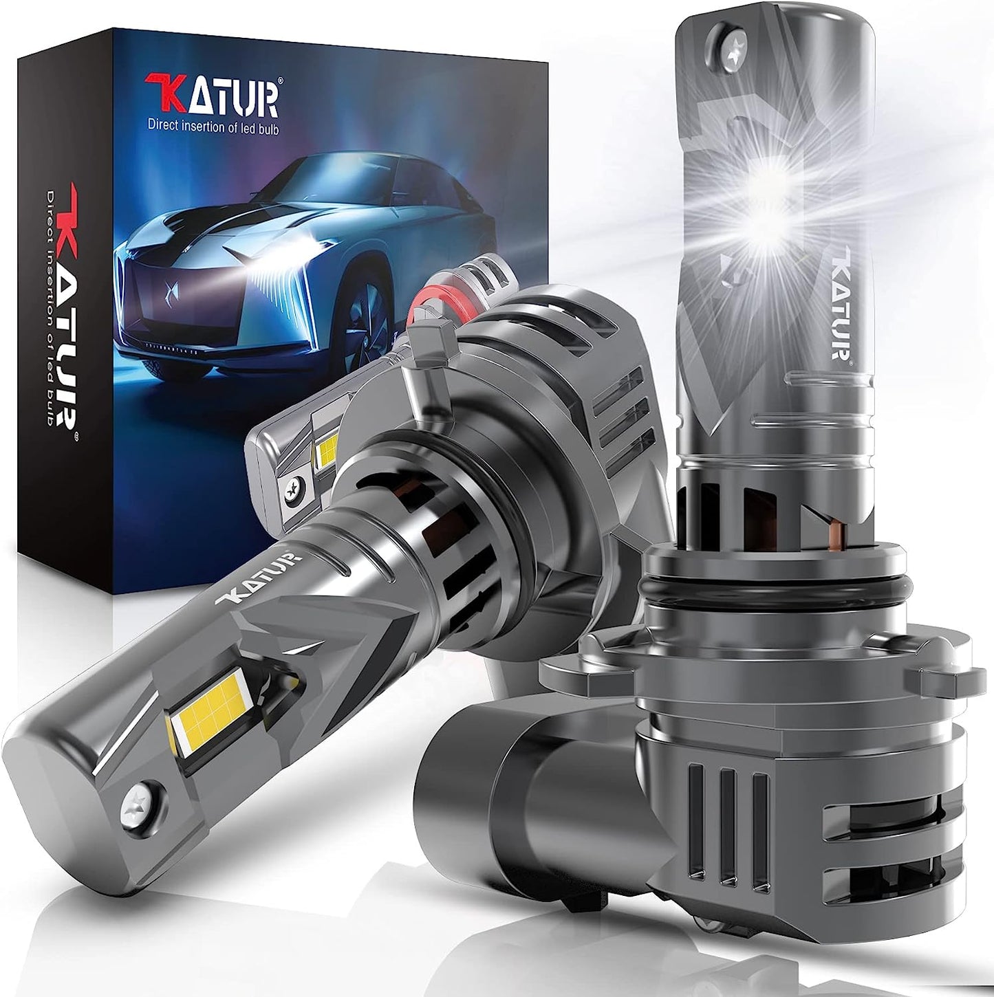 KATUR 9006 LED Headlight Bulbs Xenon White 1:1 Mini Size All-in-One Conversion Kit Plug and Play HB4 LED Fog Light Bulb, Pack of 2