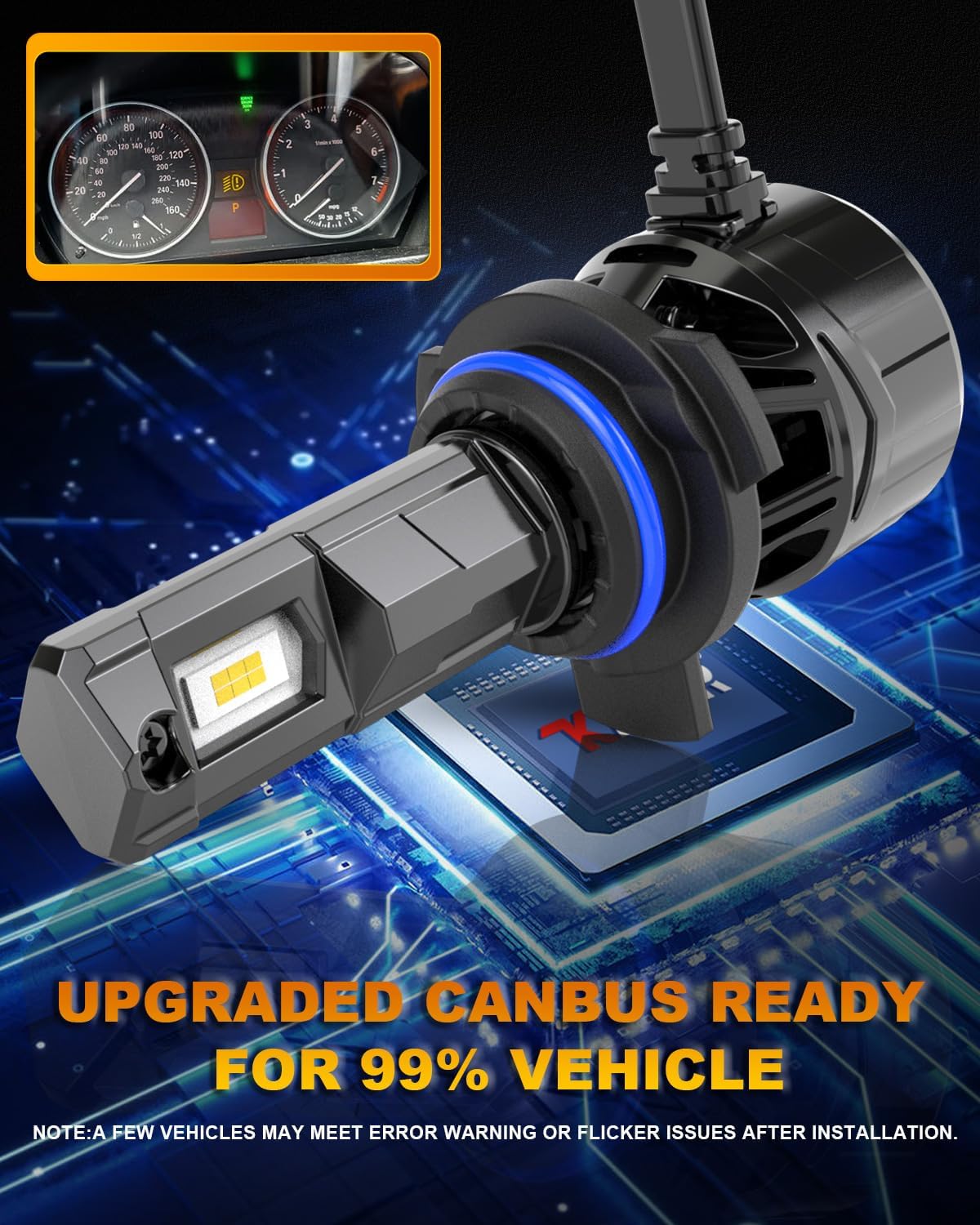 KATUR HIR2 LED Headlight Bulb 120W 30000LM, 700% Brightness 9012 LED Bulb 6000K Xenon White Plug and Play 1:1 Mini Size High Efficiency Cooling System Canbus 9012 HIR2 Headlight Bulbs, Pack of 2