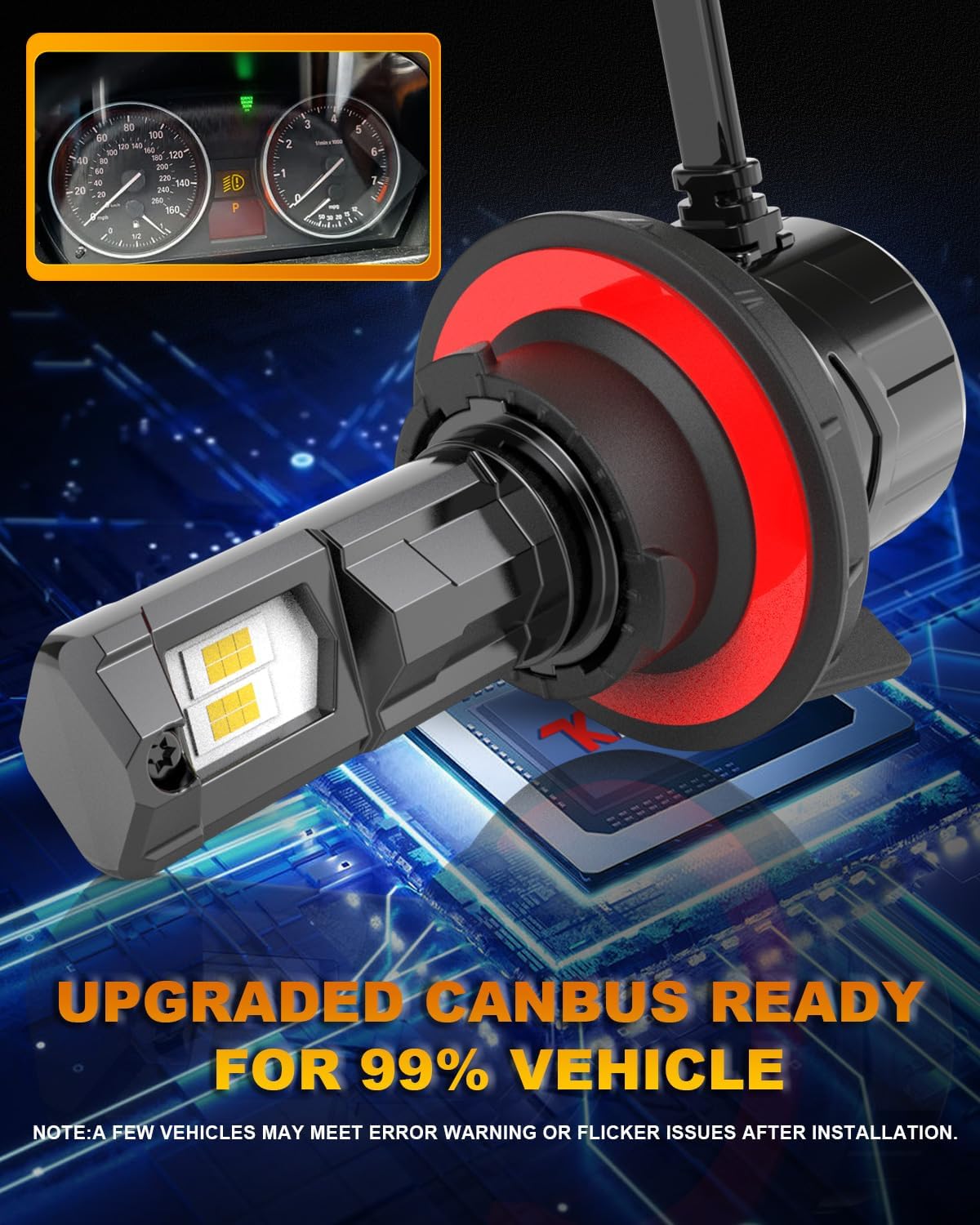 KATUR H13 LED Headlight Bulb 120W 30000LM, 700% Brightness H13 LED Bulb 6000K Xenon White Plug and Play 1:1 Mini Size Efficiency Cooling System Canbus H13 9008 Hi/Lo Beam Headlight Bulbs, Pack of 2