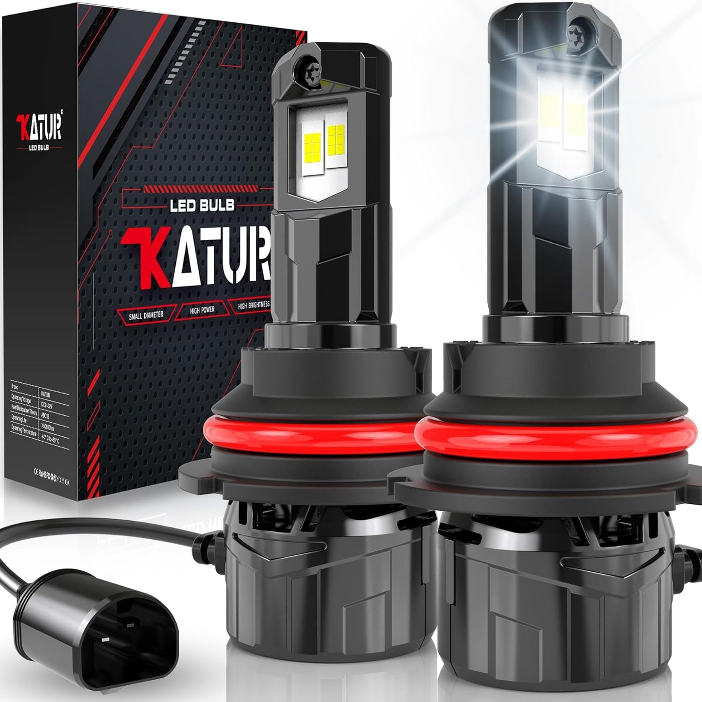 KATUR 9007 LED Headlight Bulb 120W 30000LM, 700% Brightness 9007 LED Bulb 6000K Xenon White Plug and Play 1:1 Mini Size Efficiency Cooling System Canbus 9007 HB5 Hi/Lo Beam Headlight Bulbs, Pack of 2