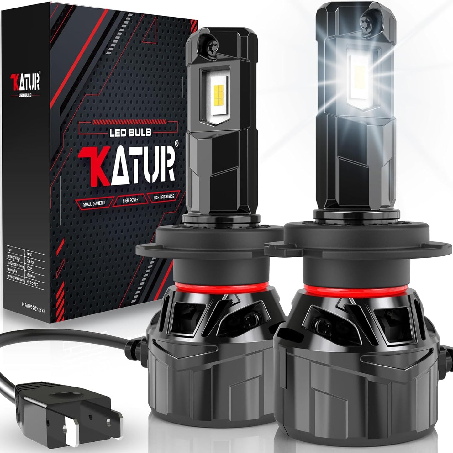 KATUR H7 LED Scheinwerferbirne 120W 30000LM, 700% Helligkeit H7 LED Birne 6000K Xenon Weiß Plug and Play 1:1 Mini Größe High Efficiency Kühlsystem Canbus H7 Scheinwerferbirnen, Satz von 2
