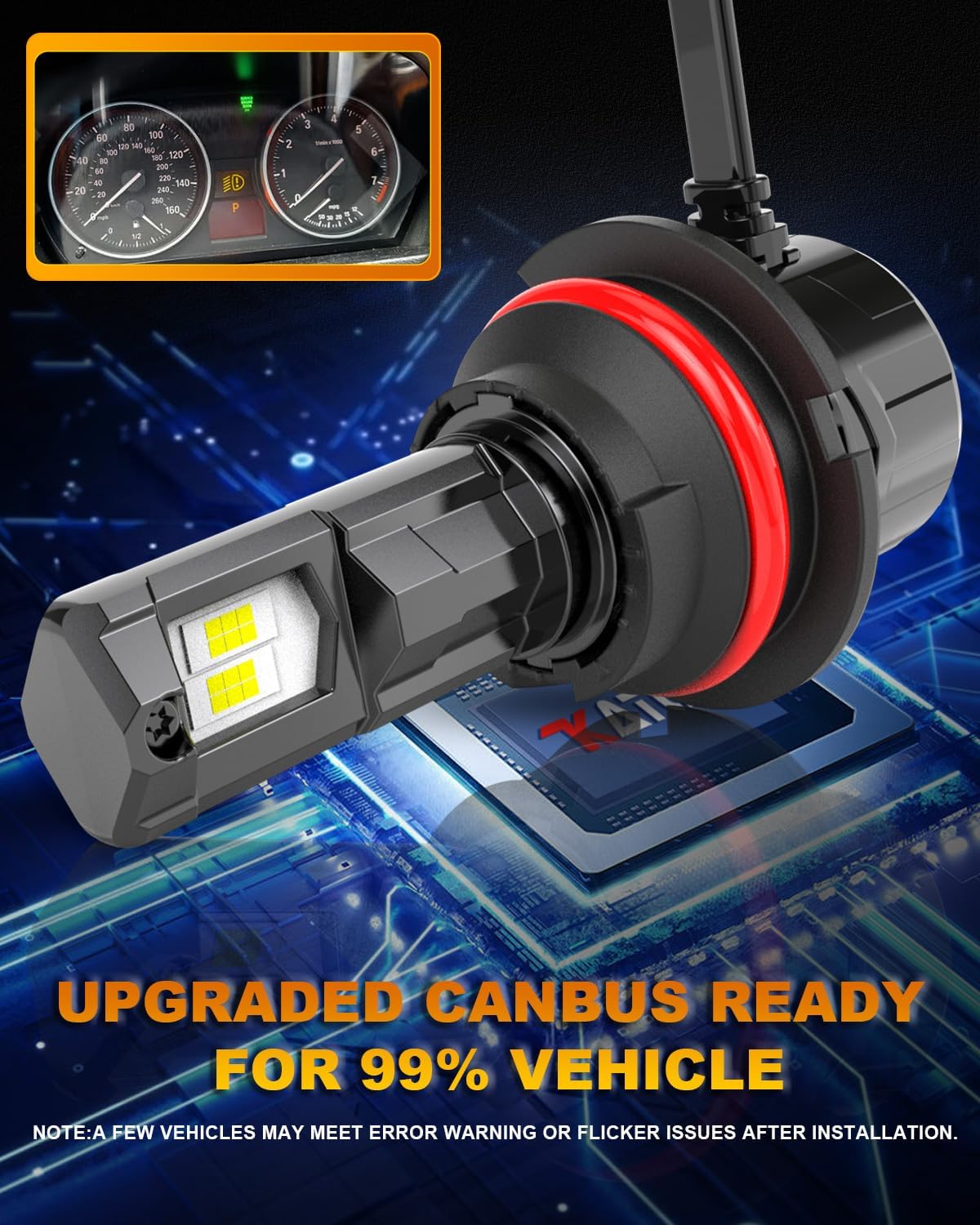 KATUR 9007 LED Headlight Bulb 120W 30000LM, 700% Brightness 9007 LED Bulb 6000K Xenon White Plug and Play 1:1 Mini Size Efficiency Cooling System Canbus 9007 HB5 Hi/Lo Beam Headlight Bulbs, Pack of 2
