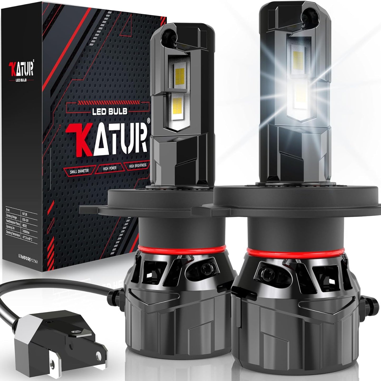 KATUR H4 LED Headlight Bulb 120W 30000LM, 700% Brightness H4 LED Bulb 6000K Xenon White Plug and Play 1:1 Mini Size Efficiency Cooling System Canbus H4 9003 HB2 Hi/Lo Beam Headlight Bulbs, Pack of 2