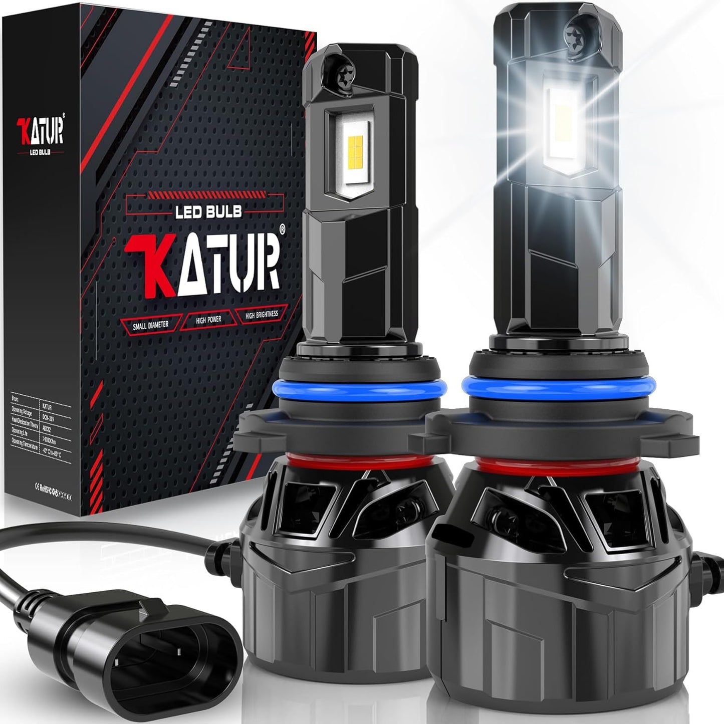 KATUR HB4 LED Headlight Bulb 120W 30000LM, 700% Brightness 9006 LED Bulb 6000K Xenon White Plug and Play 1:1 Mini Size High Efficiency Cooling System Canbus 9006 HB4 Headlight Bulbs, Pack of 2