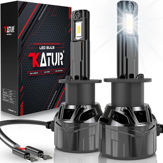 KATUR H1 LED Scheinwerfer Glühbirne 120W 30000LM, 700% Helligkeit H1 LED Glühbirne 6000K Xenon Weiß Plug and Play 1:1 Mini Größe Hochleistungskühlsystem Canbus H1 Scheinwerfer Glühbirnen, Packung von 2