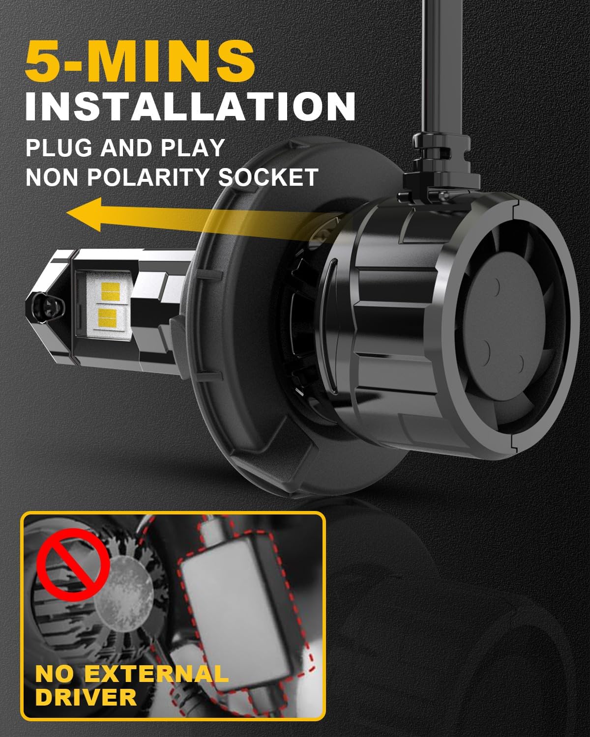 KATUR H13 LED Headlight Bulb 120W 30000LM, 700% Brightness H13 LED Bulb 6000K Xenon White Plug and Play 1:1 Mini Size Efficiency Cooling System Canbus H13 9008 Hi/Lo Beam Headlight Bulbs, Pack of 2