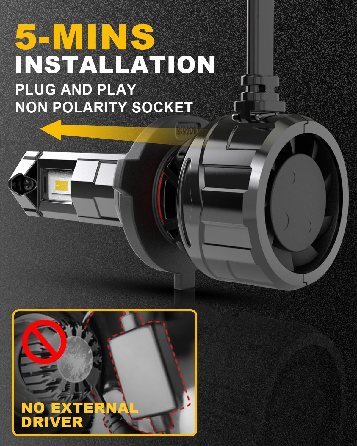 KATUR HB3 LED Headlight Bulb 120W 30000LM, 700% Brightness 9005 LED Bulb 6000K Xenon White Plug and Play 1:1 Mini Size High Efficiency Cooling System Canbus 9005 HB3 Headlight Bulbs, Pack of 2