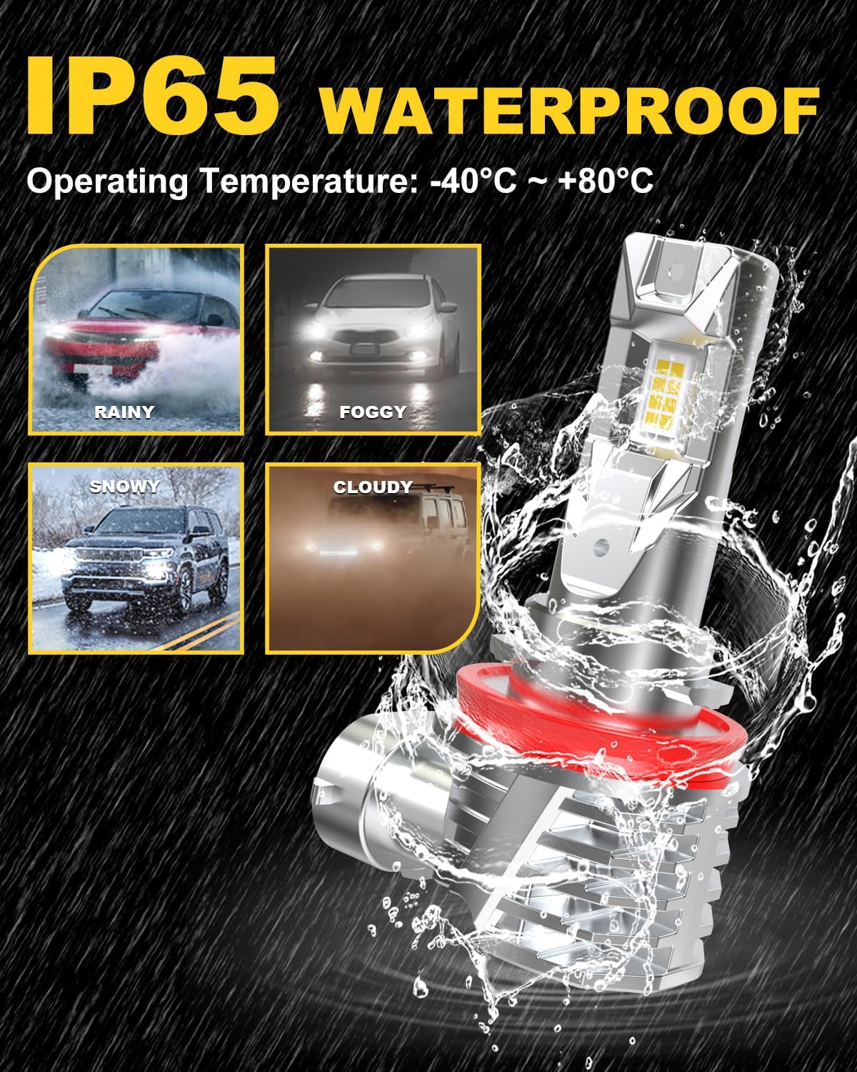 KATUR H11 LED Headlight Bulbs, H8 H9 LED Bulb 16000LM 6000K White 500% Brightness Fanless Waterproof Mini Size Plug and Play Conversion Kit Halogen Replacement, Pack of 2