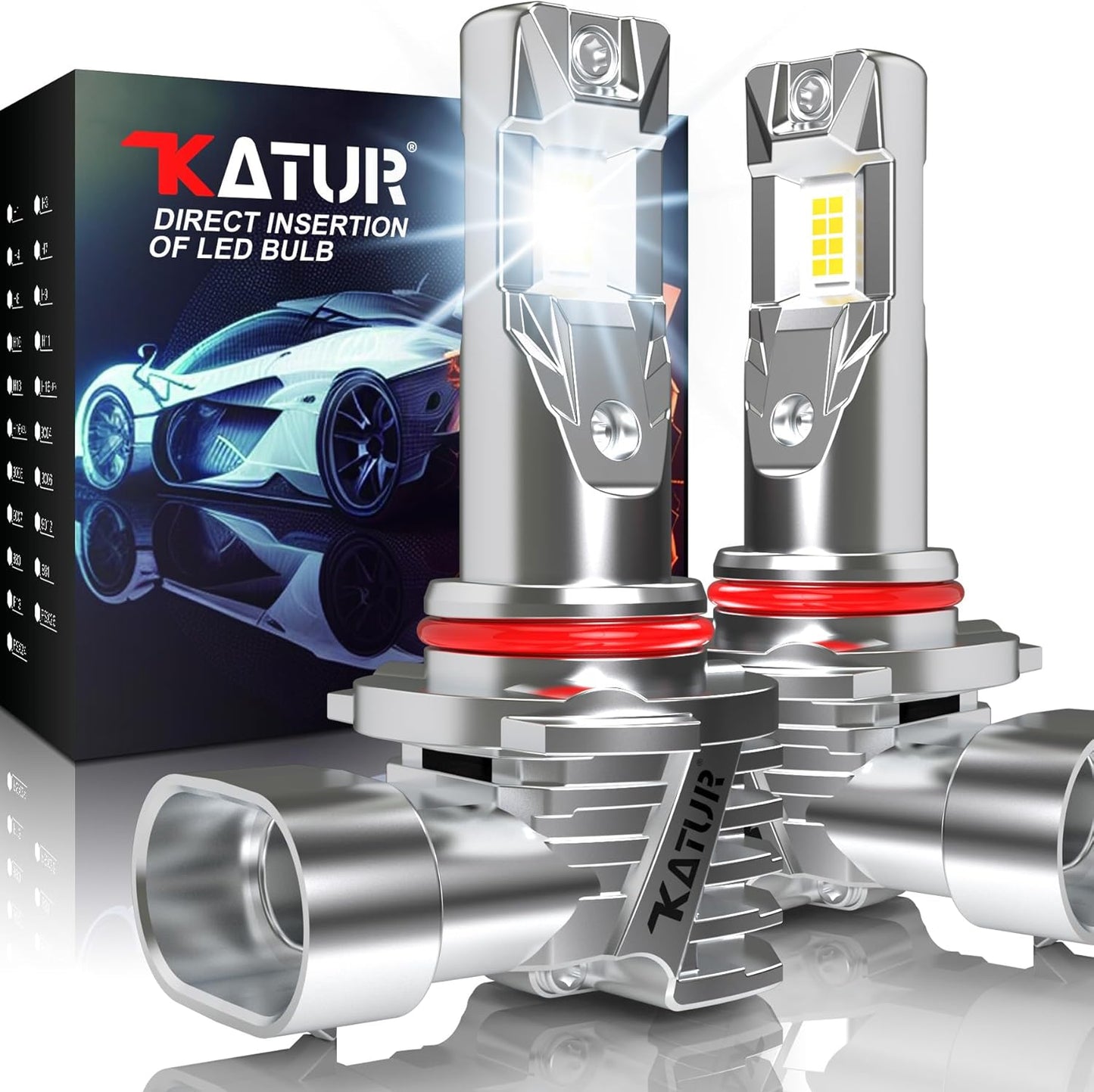 KATUR HB3 LED Headlight Bulbs, 9005 LED Bulb 16000LM 6000K White 500% Brightness Fanless Waterproof Mini Size Plug and Play Conversion Kit Halogen Replacement, Pack of 2