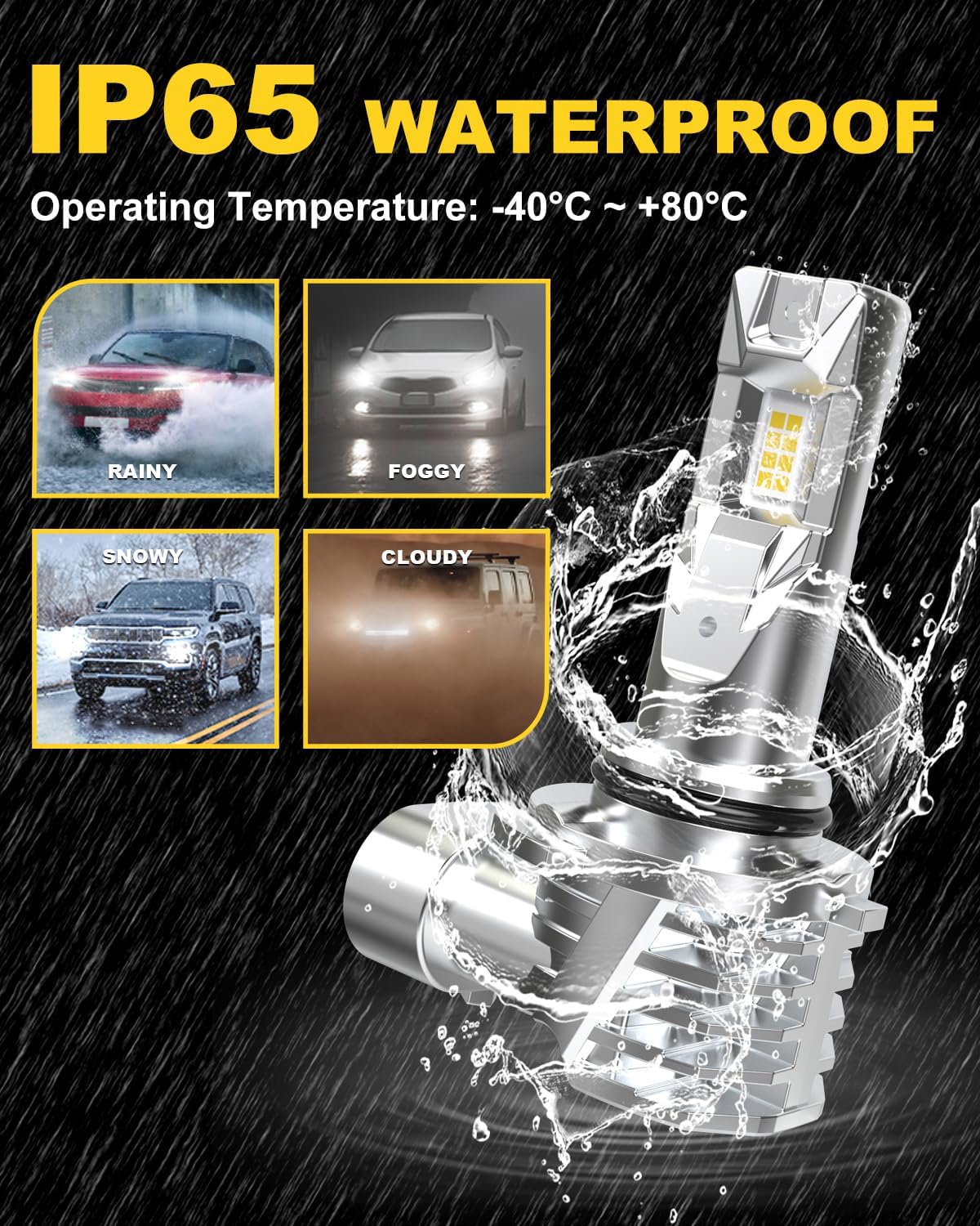 KATUR HB4 LED Headlight Bulbs, 9006 LED Bulb 16000LM 6000K White 500% Brightness Fanless Waterproof Mini Size Plug and Play Conversion Kit Halogen Replacement, Pack of 2
