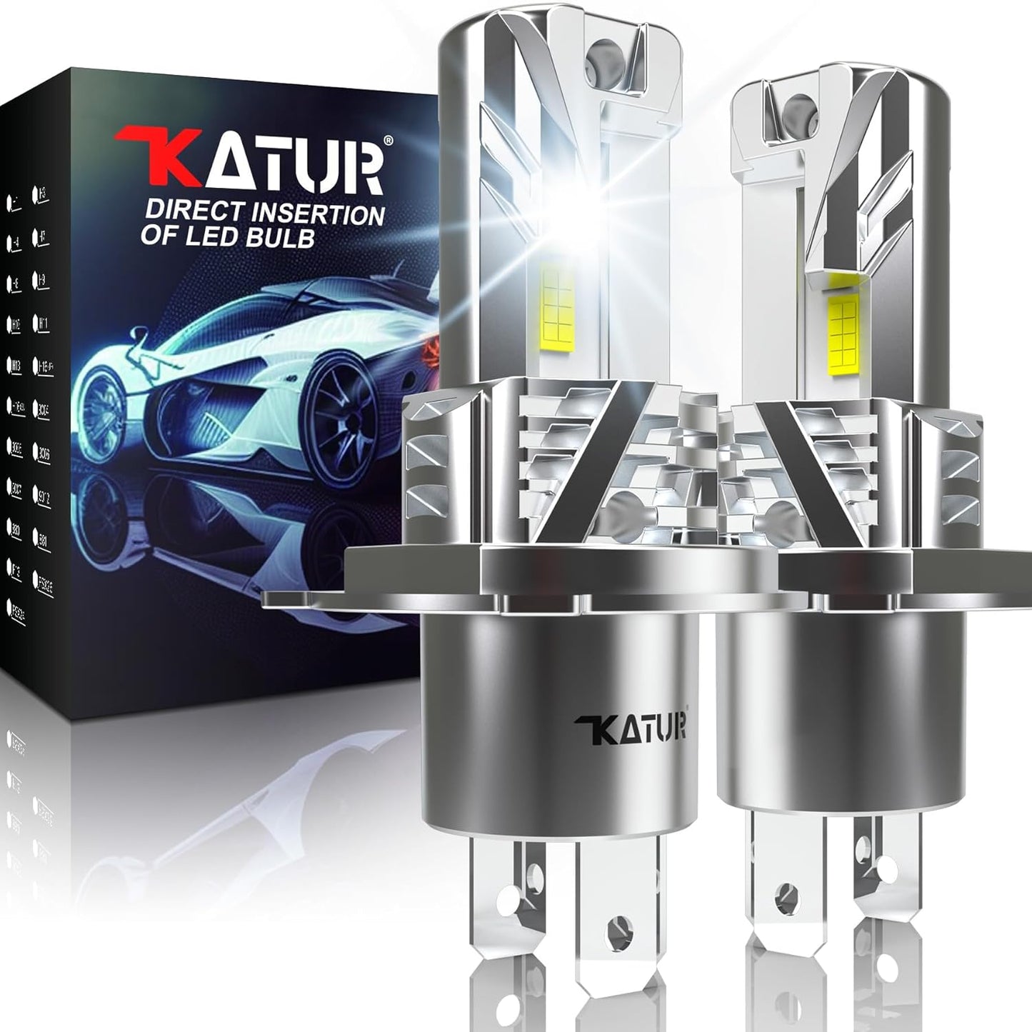 KATUR H4 LED Headlight Bulbs, 9003 HB2 Hi/Lo Beam LED Bulb 16000LM 6000K White 500% Brightness Fanless Waterproof Mini Size Plug and Play Conversion Kit Halogen Replacement, Pack of 2