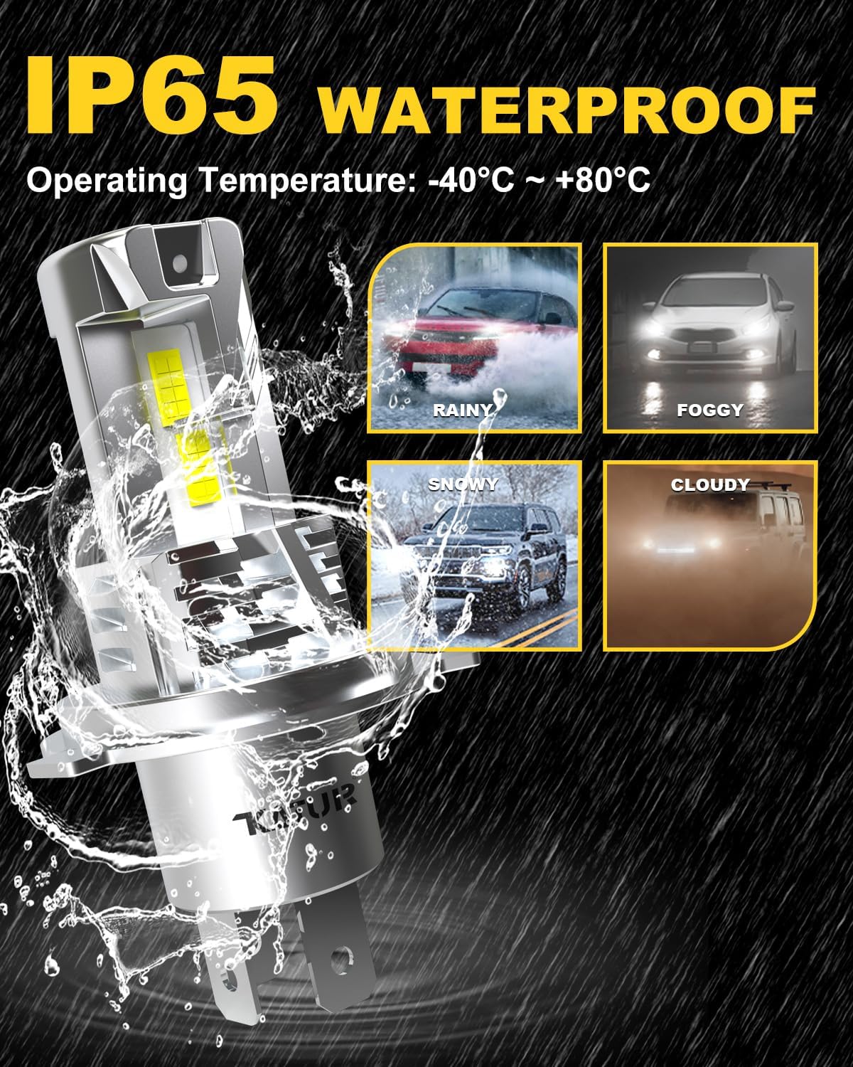 KATUR H4 LED Headlight Bulbs, 9003 HB2 Hi/Lo Beam LED Bulb 16000LM 6000K White 500% Brightness Fanless Waterproof Mini Size Plug and Play Conversion Kit Halogen Replacement, Pack of 2