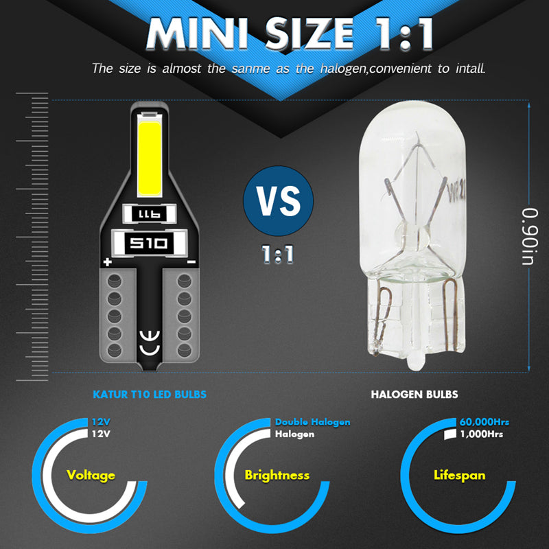 Katur Wholesale T10 W5W 194 168 Led Bulb Auto Car Interior Reading Lamp Doom light 6000K White Car led bulbs DC 12V