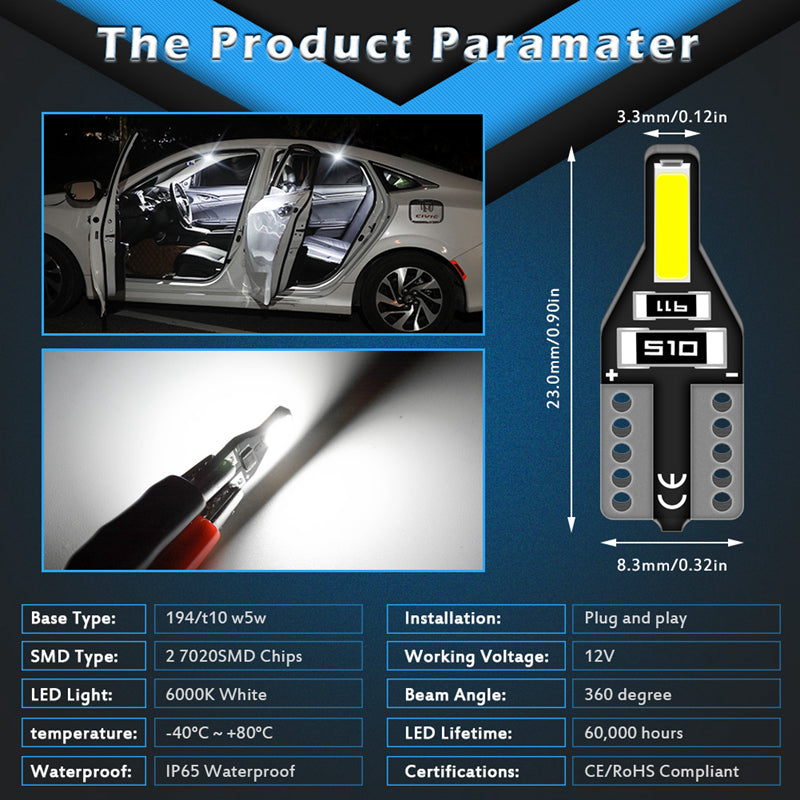 Katur Wholesale T10 W5W 194 168 Led Bulb Auto Car Interior Reading Lamp Doom light 6000K White Car led bulbs DC 12V