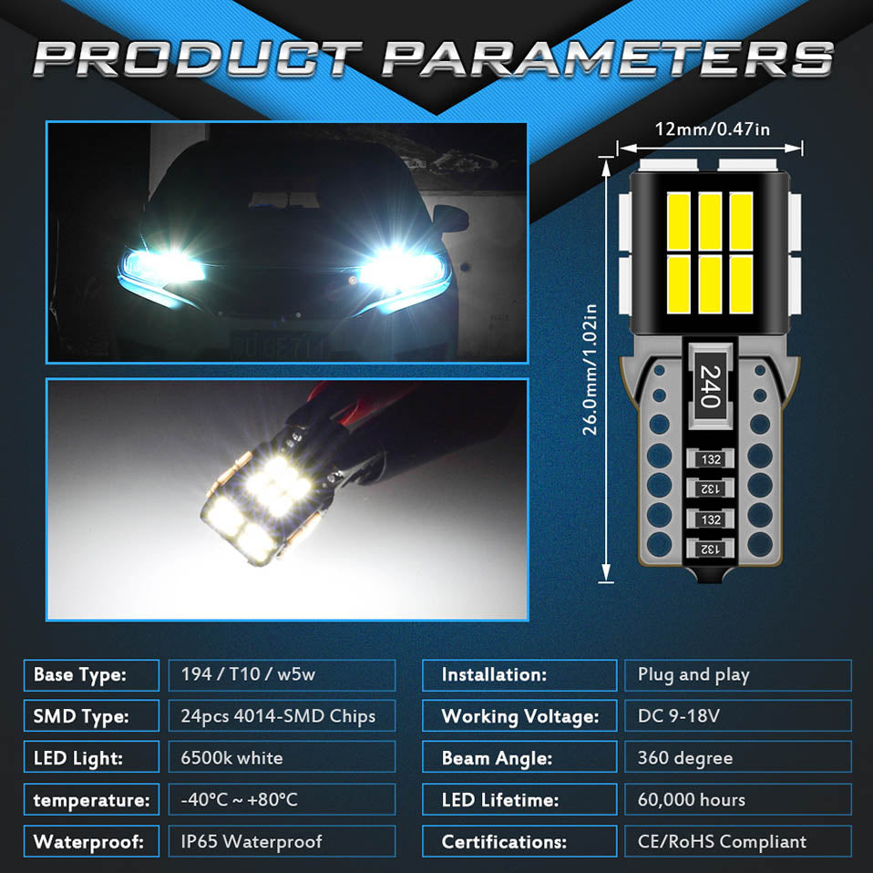 Katur Wholesale T10 led W5W led bulbs led Car Interior Dome Light Parking Lights