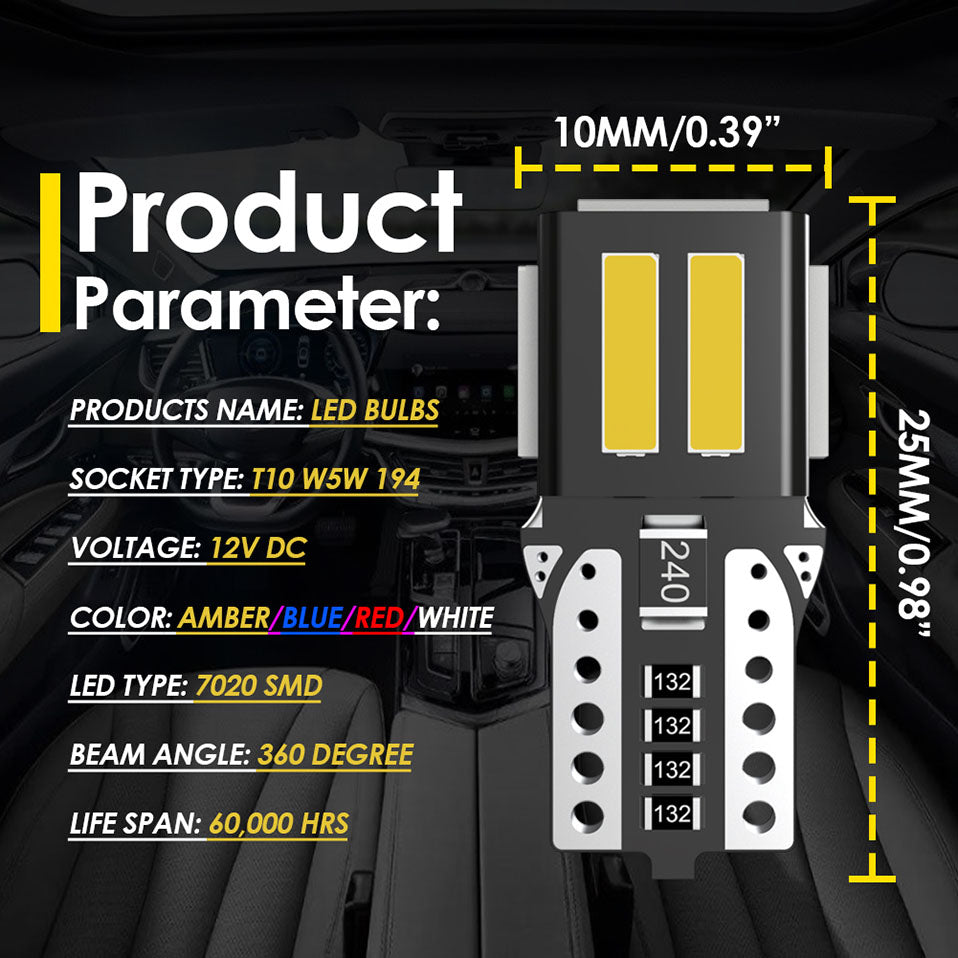 Katur Wholesale Super Bright T10 W5W led Canbus bulbs Error Free Led Interior Lights Reading Map Dome Lamps(100pcs)