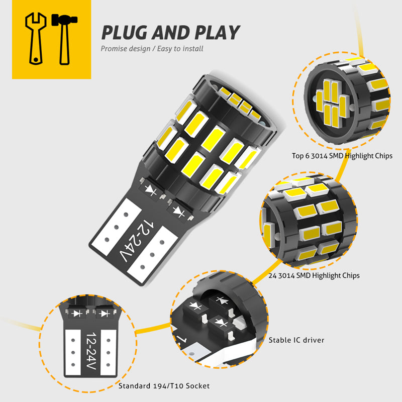 Katur W5W T10 LED Canbus Bulbs Error Free Auto Trunk Lamp 12V White Blue Red Orange Color Car Clearance Parking Lights Reading