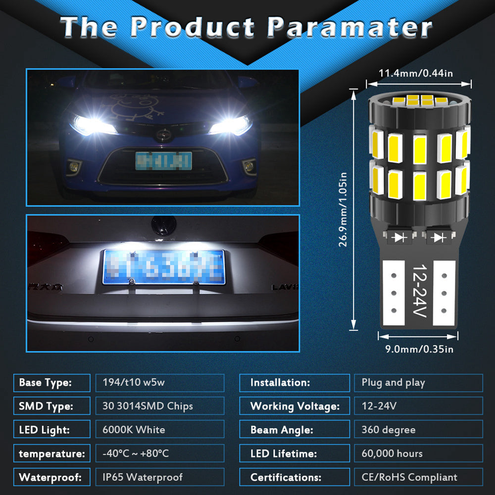 Katur T10 LED Canbus Bulbs For BMW E90 E60 White 168 501 W5W LED Lamp Wedge Car Interior Lights 12V 6000K Red Amber yellow Blue