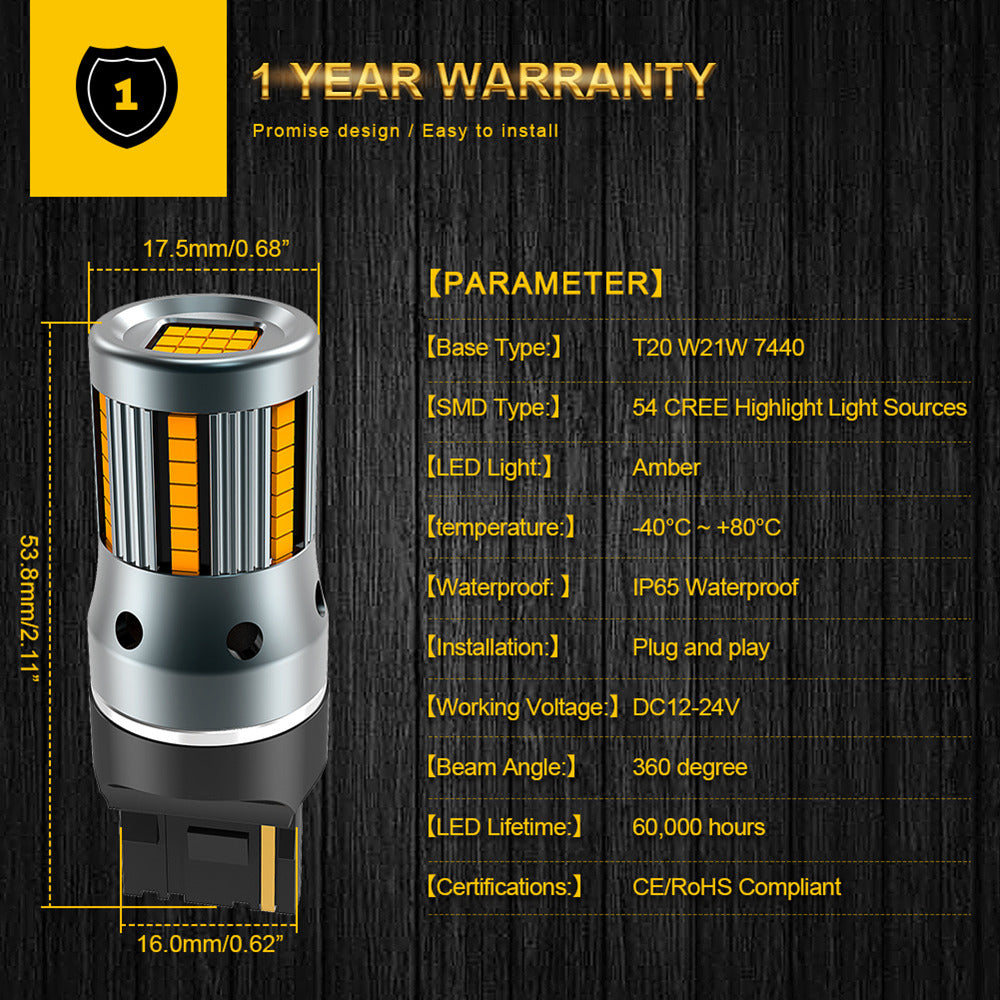 Katur T20 W21W WY21W 7440 7440NA LED Turn Signal Light Bulbs Canbus Error Free No Hyper Flash P21W ba15s T25 3156