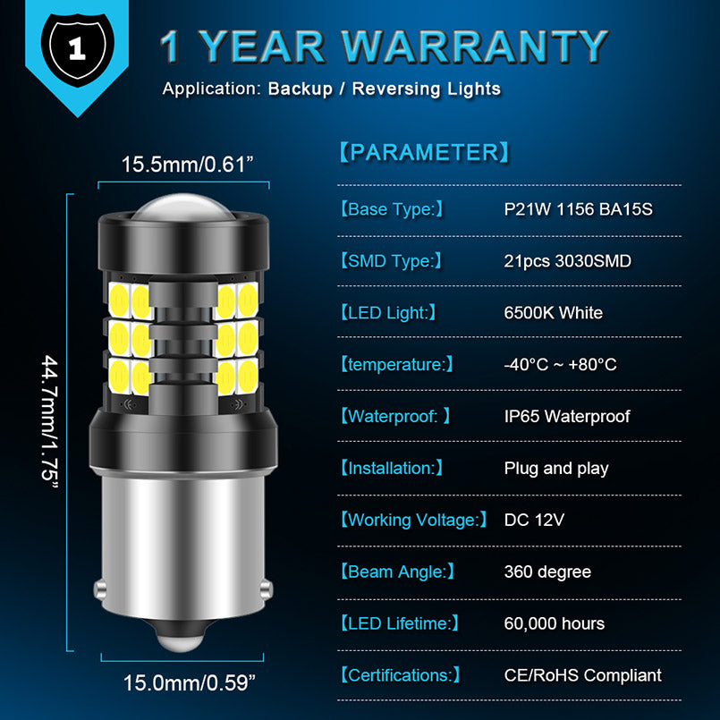 Katur P21W 1156 BA15S T15 W16W T16 LED Canbus bulbs Led Car Backup Reverse lights(2PCS)