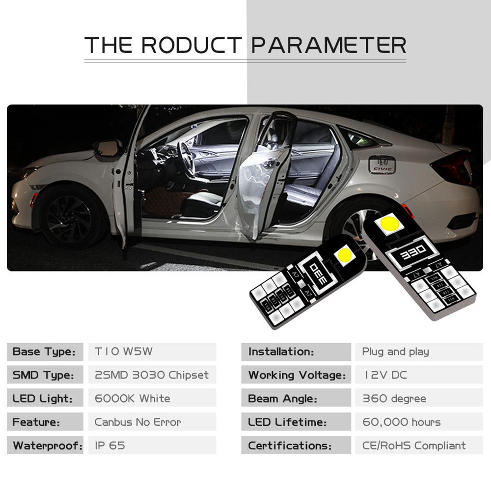 Katur W5W T10 LED Car Interior Light Canbus Bulbs License Plate Lights for Reading Lamps Car Dome Lights