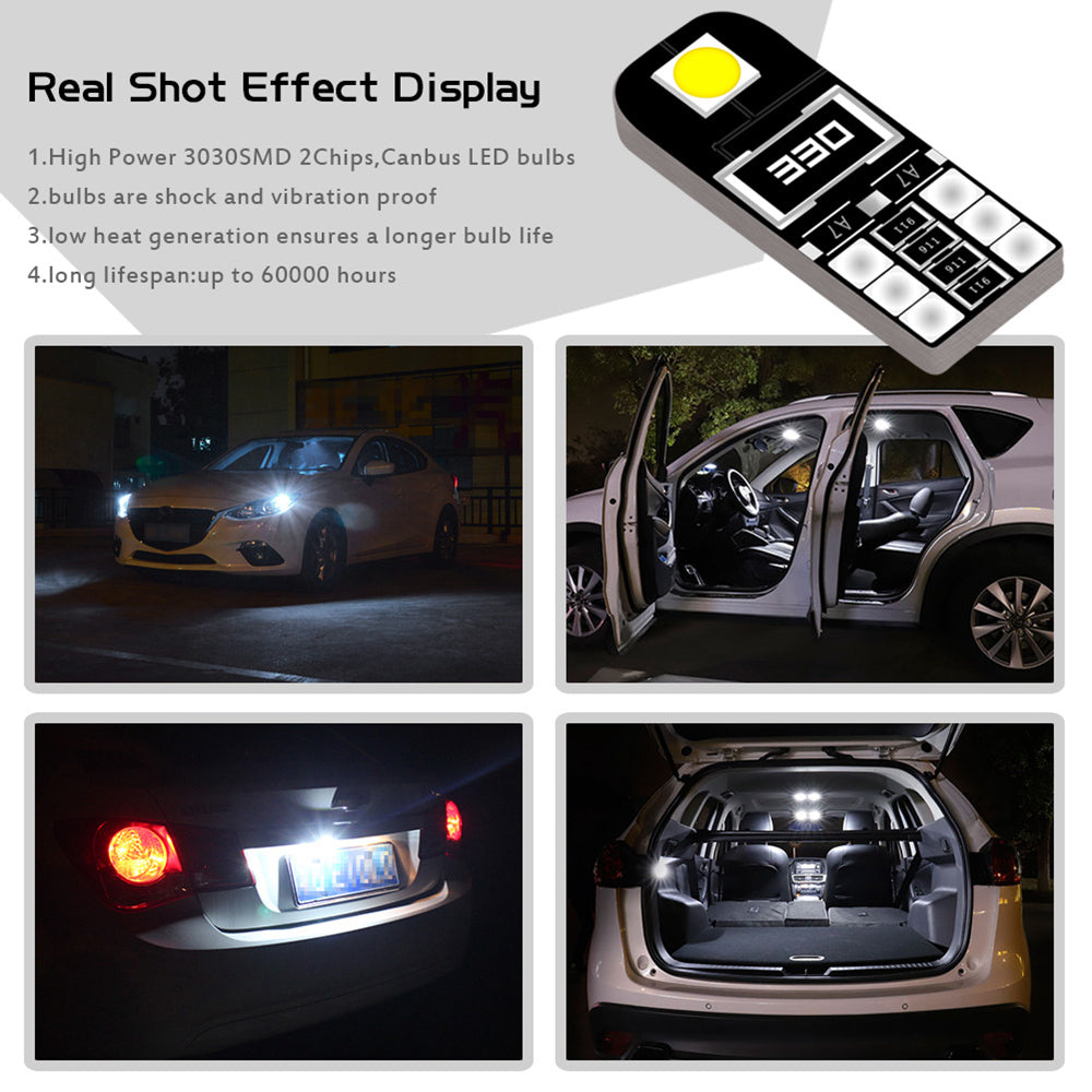 Katur W5W T10 LED Car Interior Light Canbus Bulbs License Plate Lights for Reading Lamps Car Dome Lights