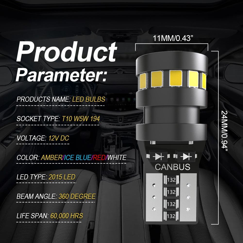 Katur T10 LED W5W Canbus Light Bulbs For BMW E46 X3 X4 X5 X6 Z1 Z4 Z3 M3 Car Interior Reading Parking Lights No Error(10PCS)
