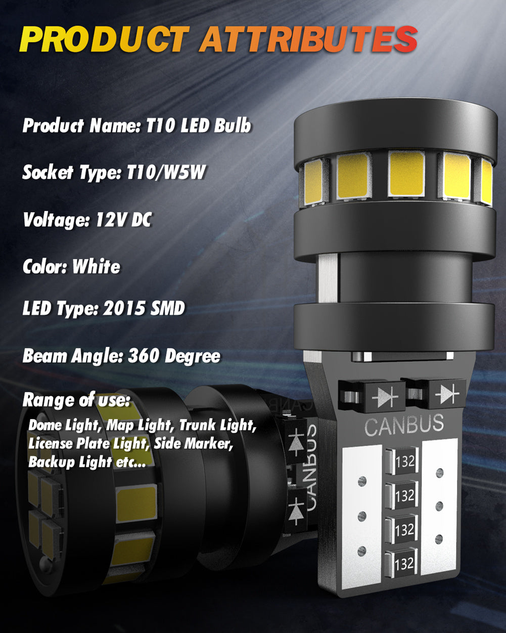 Katur T10 LED 168 2825 Canbus Bulb for Ford Focus 2 3 Fiesta Fusion Ranger Kuga S Max Mond Car Parking Light License Plate Trunk Lamp