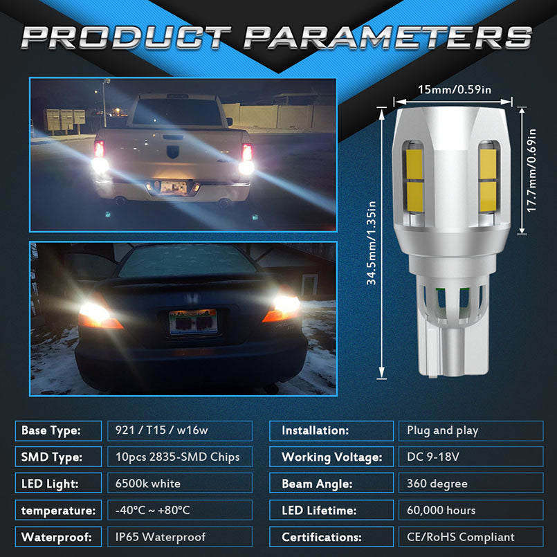 Katur Canbus W16W T15 T16 LED Bulbs 912 921 Super bright LED Car Backup Reverse lights Tail Lamps(2PCS)