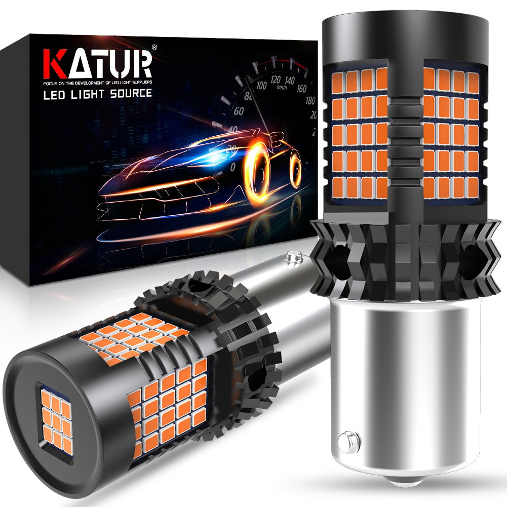 Katur T20 7440 Canbus Error Free No Hyper Flash Super Bright Amber Yellow Wy21W 7440NA LED Bulbs for Turn Signal Light only