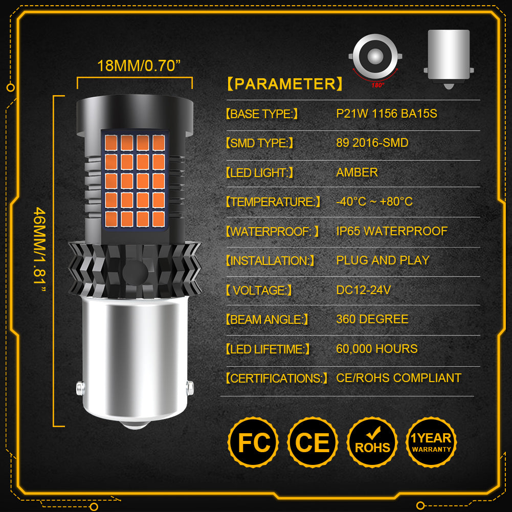 Katur T20 7440 Canbus Error Free No Hyper Flash Super Bright Amber Yellow Wy21W 7440NA LED Bulbs for Turn Signal Light only