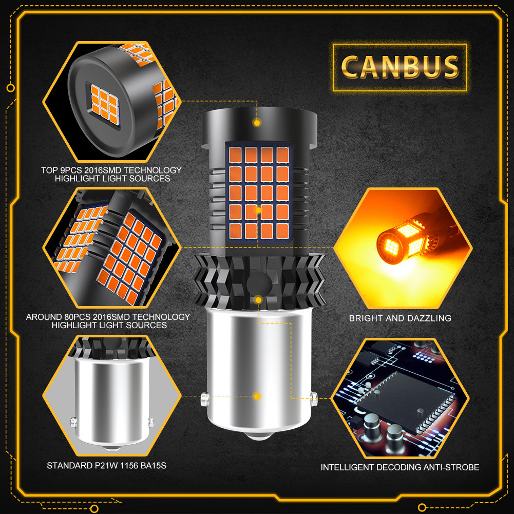 Katur T20 7440 Canbus Error Free No Hyper Flash Super Bright Amber Yellow Wy21W 7440NA LED Bulbs for Turn Signal Light only