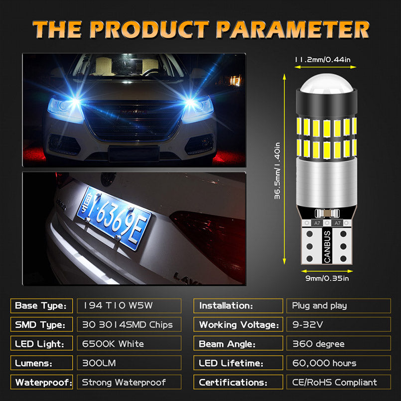 Katur T10 w5w led canbus bulb 194 168 No Error led car Clearance lights Xenon White 12V
