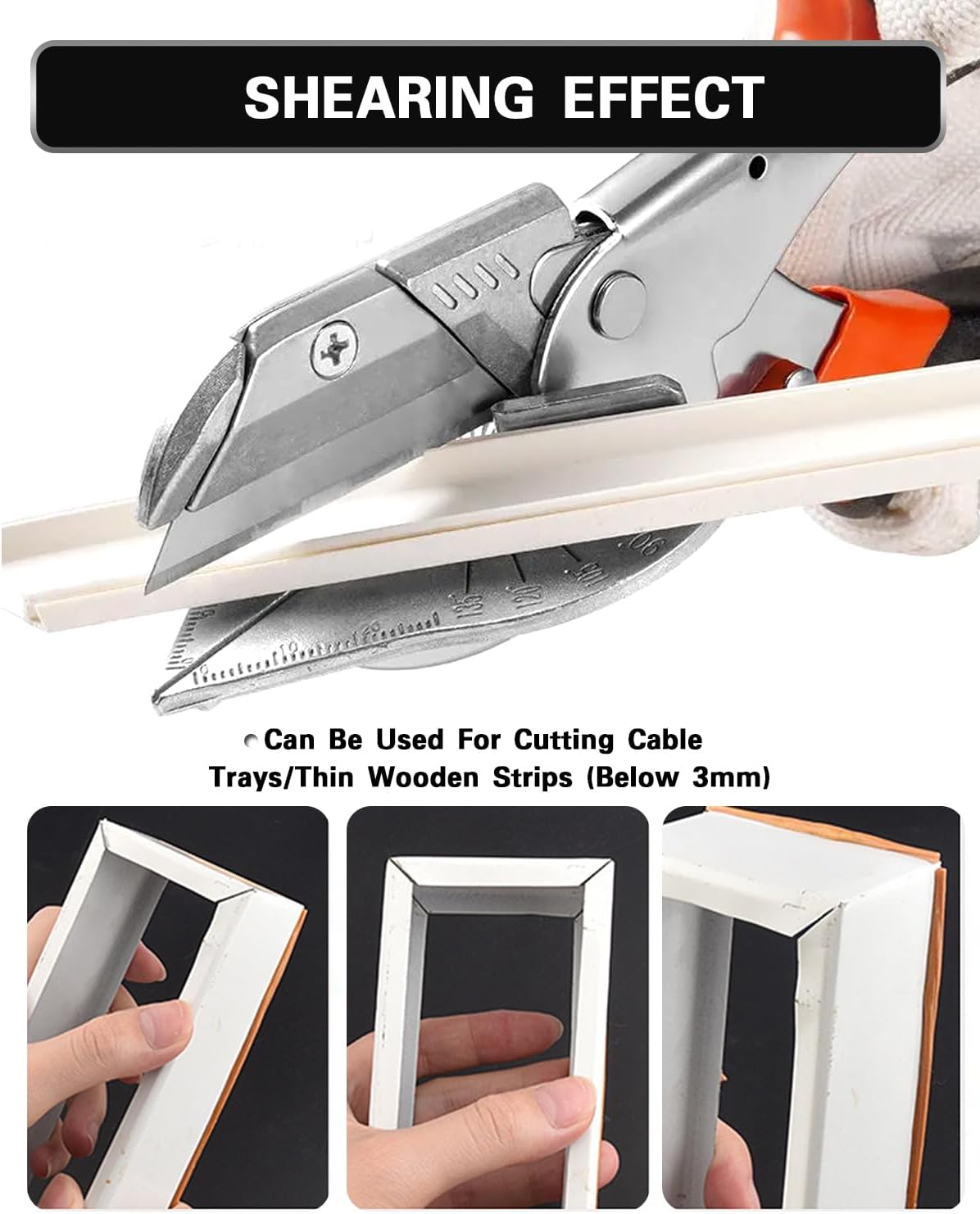 Multifunction Trunking Scissors, 45°-135° Multi-Angle Mitre Scissors, Quarter Round Cutting Tool for Cutting PVC PPR PE Pipes, Branches, Wires, Including Spare Blades