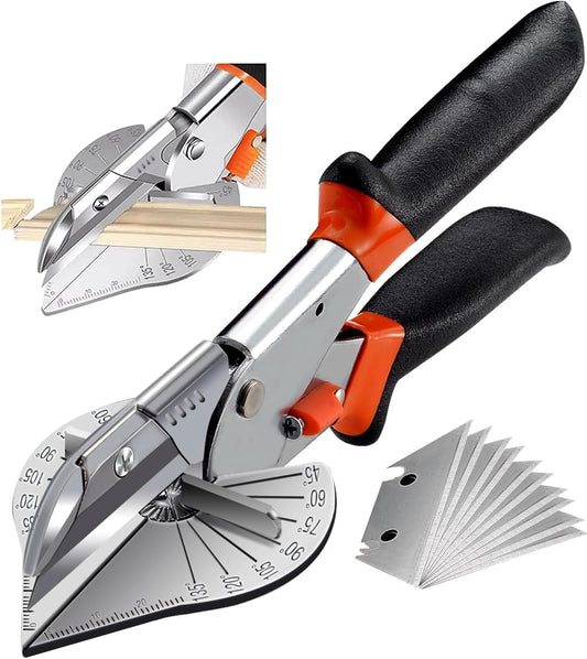 Multifunction Trunking Scissors, 45°-135° Multi-Angle Mitre Scissors, Quarter Round Cutting Tool for Cutting PVC PPR PE Pipes, Branches, Wires, Including Spare Blades