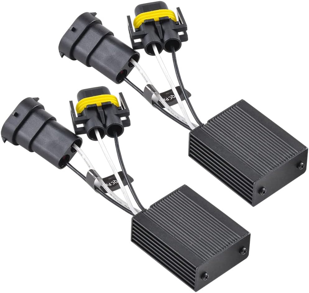 LED Headlight Decoder, H7 H8 H11 9005 9006 H4 Kit Anti Flicker Resistor LED Canbus Decoder Avoid Computer Warning Capacitor Resistor Flashing Eliminator (Pack of 2)