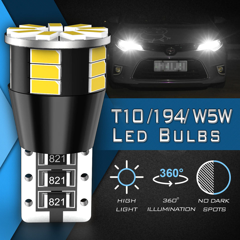 Katur Wholesale T10 W5W led bulbs 3014 SMD 194 168 Led Replacement Reverse Instrument Panel Lamp Clearance Lights White Amber Blue Red 12V