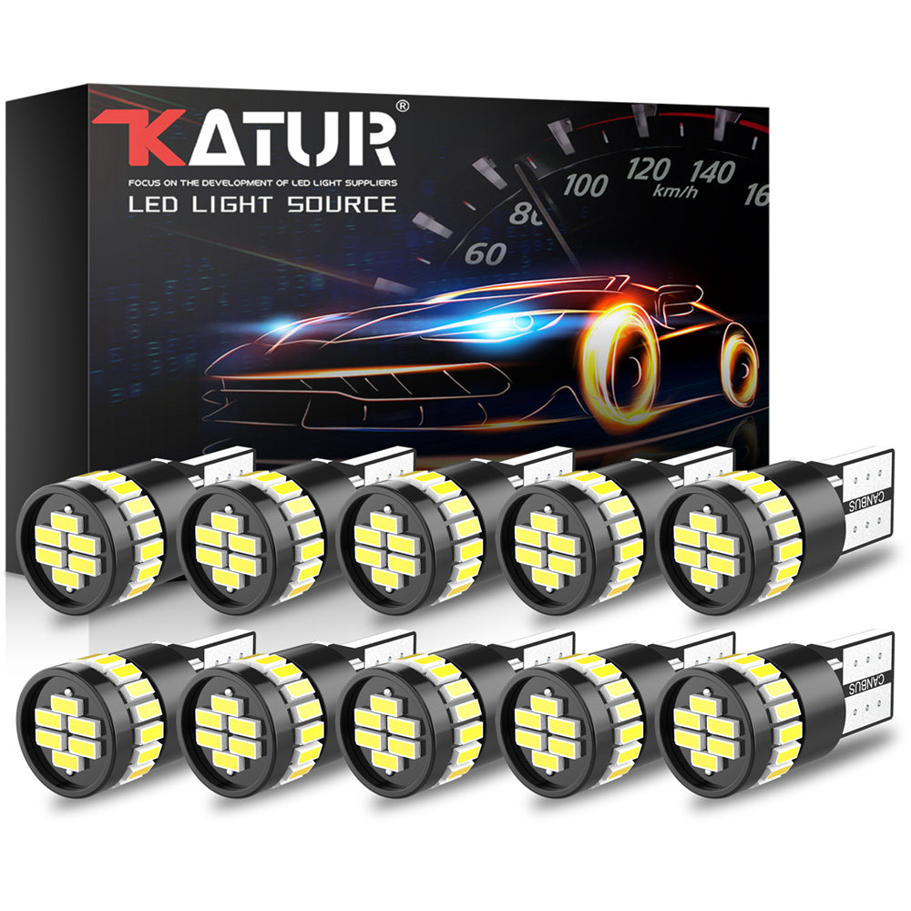 Katur W5W T10 Led Bulb 194 168 Car Parking Light Interior Lamp Canbus Map Lights(10PCS)